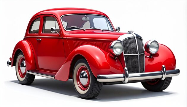 classic red vintage car with chrome accents and whitewall tires