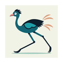 Stylized blue bird with long legs walking animal cartoon