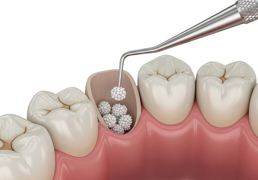 Teeth with Tonsil Stones Removal Using Dental Tool In Mouth Close Up 3D Rendering