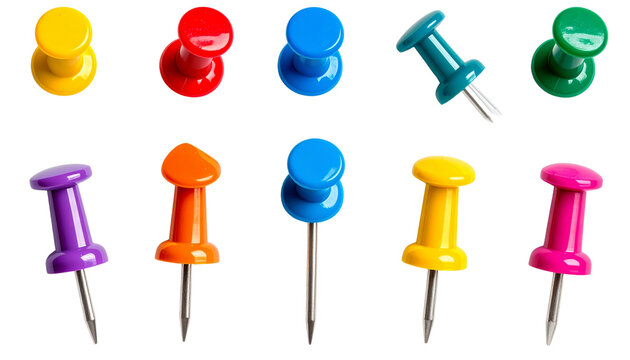 Set of push pins in different angles. Png transparency