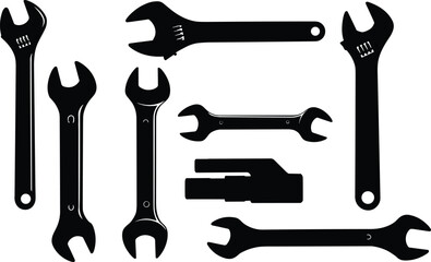 Wrench tools, spanner set, adjustable wrench, open end spanner, repair tools, mechanic tools, workshop tools, fixing equipment, hardware tools, DIY kit