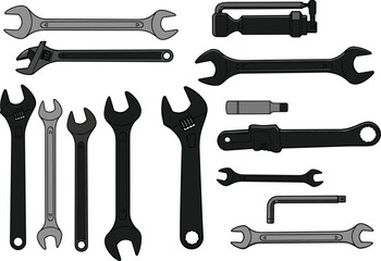Wrench tools, spanner set, adjustable wrench, open end spanner, combination wrench, repair tools, mechanic tools, workshop tools, DIY, hardware equipment