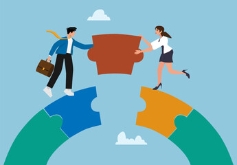 Business Teamwork Collaboration Concept, People Connecting Puzzle Pieces for Partnership and Success