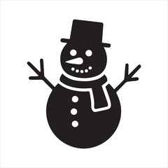 Snowman icon silhouette vector with white background