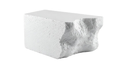 A single white irregular shaped block of styrofoam material isolated on transparent background