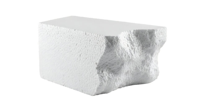 A single white irregular shaped block of styrofoam material isolated on transparent background