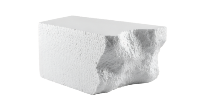 A single white irregular shaped block of styrofoam material isolated on transparent background