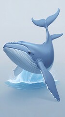 A humpback whale breaches, water splashing