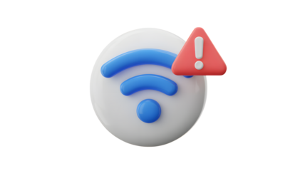WiFi signal failure: Red alert triangle with exclamation point icon, no internet