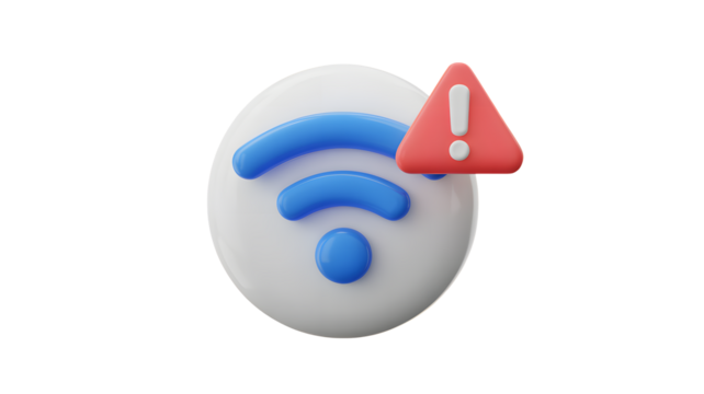 WiFi signal failure: Red alert triangle with exclamation point icon, no internet