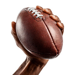 Hand gripping an American football, sports, athleticism isolated on transparent background