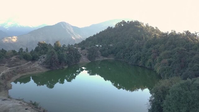 Deoriatal, Uttarakhand, India, Deoria Tal, Devaria or Deoriya lake at Sari village , Garhwal Himalayas, famous for snow capped chaukhamba mountains in the backdrop. It is considered sacred by Hindus