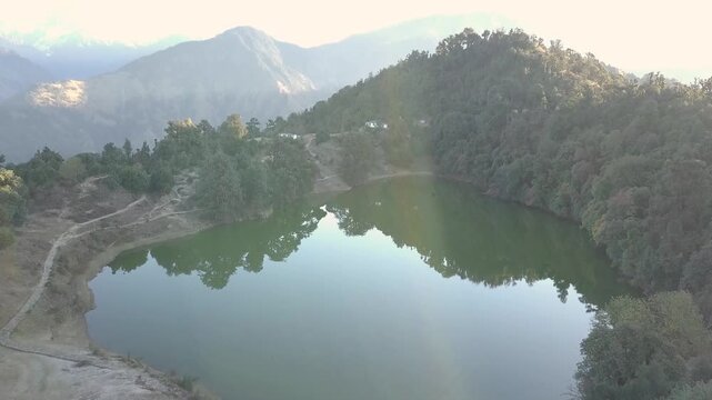 Deoriatal, Uttarakhand, India, Deoria Tal, Devaria or Deoriya lake at Sari village , Garhwal Himalayas, famous for snow capped chaukhamba mountains in the backdrop. It is considered sacred by Hindus