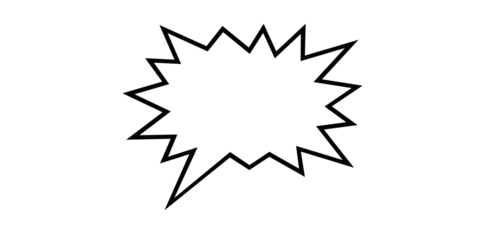 A jagged, starburst-shaped speech bubble outline in black on a white background talk bubble comic isolated on a transparent background
