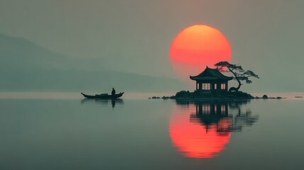 Peaceful sunrise over still water