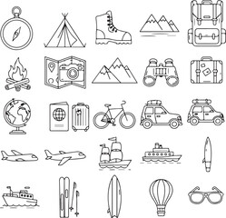 travel and tourism icons set