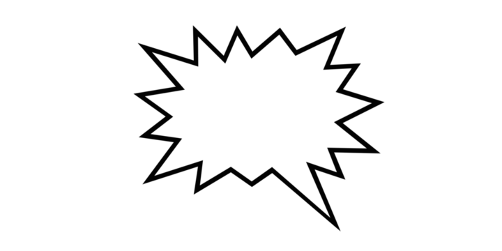 Sharp starburst speech bubble with a pointed tail on a white background jagged explosion isolated on a transparent background