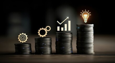Financial growth and innovation represented by stacks of coins and symbols