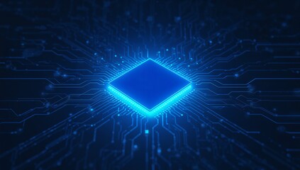 Microchip artificial intelligence computer chip with data network and neon light
