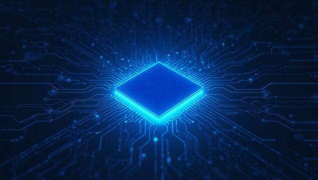 Microchip artificial intelligence computer chip with data network and neon light