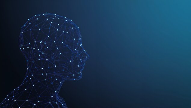 AI Human Head profile with connected dots and neon lines in technology concept