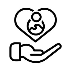 Hand holding heart with person icon outline care love futuristic silhouette vector transparent icon