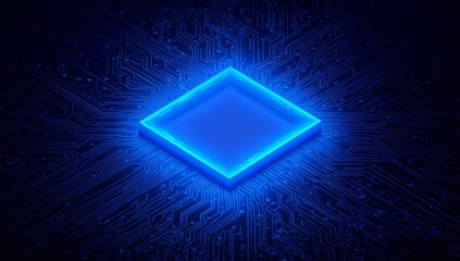Futuristic Blue Square Light on Dark Circuit Background Technology Design