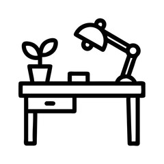 Outline icon of a desk with a plant and a lamp table futuristic silhouette vector transparent icon