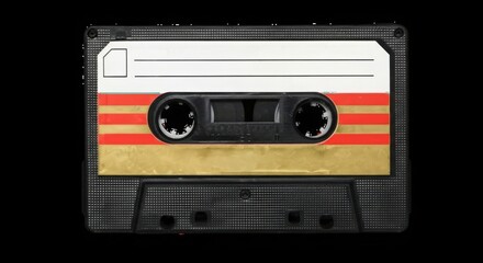 Retro cassette tape with colorful stripes and blank label