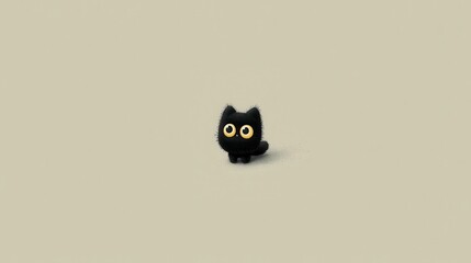 Adorable animated black cat with big eyes standing on a plain background