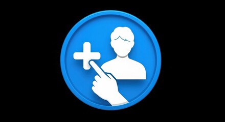 Add new user icon with finger pressing plus symbol