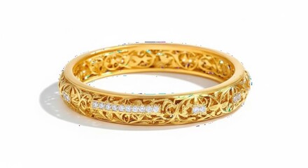Ornate gold bangle bracelet with intricate filigree design