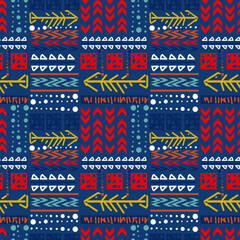 Seamless bright multicolor tribal African pattern.