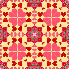 Fototapeta premium seamless floral patternLarge, light pink hearts with a stitched or chained outline detail, positioned mostly in the corners and midpoints of the sides