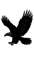 A majestic black eagle in flight, wings outstretched, talons extended
