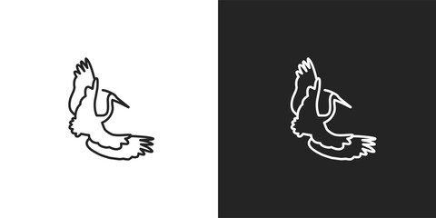 black and white bird logo, icon. animal, crane, birds, fly, flying, nature, feather, wild, wildlife, fauna, wing, sticker, clipart, flat, vector illustration.