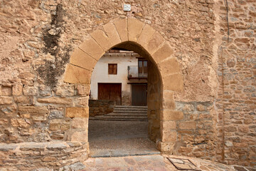 Impressive stone buildings in the medieval village of Mirambel, Teruel, with its rich traditional architecture