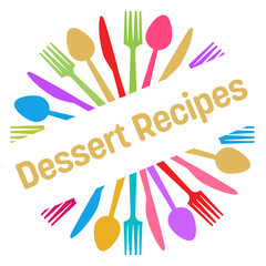 Dessert Recipes Spoon Fork Knife Colorful Badge Style 
