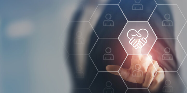 Empathy in the workplace concept. Interfacing the icon of empathy and trust among team member icon. Emotional intelligence, collaboration, trust within a professional team.