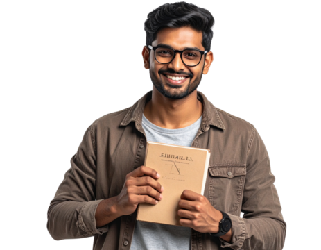 Smiling Young Student Holding a Book, Casual Style