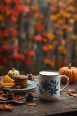 cup of tea with autumn leaves