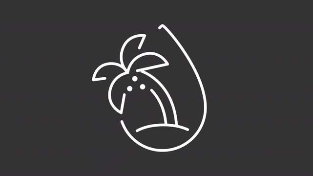 Animated palm oil white line icon. Tropical tree edible products animation. Food allergy trigger. Common natural allergen. Eating. Isolated element on dark background. Alpha transparent video