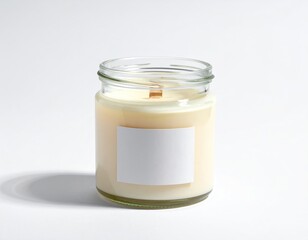 Clear glass jar candle with blank label