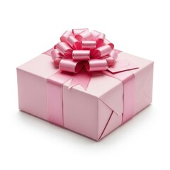 Obraz premium Pretty pink wrapped gift box with a large festive bow surprise