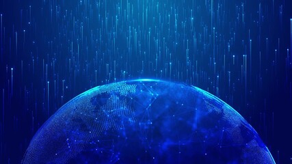 Futuristic animation glowing digital globe from a plexus network, streams of light flares moving upward. global technology visuals, data communication, cyber innovation, digital network themes. - Powered by Adobe