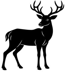 Obraz premium White-Tailed Deer Silhouette with Antlers Minimal Vector Illustration