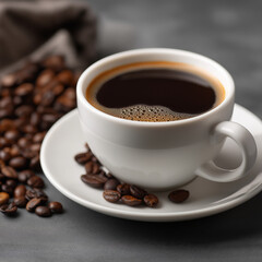 Fototapeta premium Hot black coffee served in ceramic cup