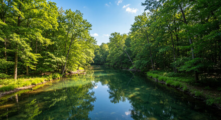 Forest River Reflecting Green Trees