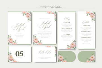 wedding invitation card set with peonies flower template