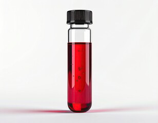 Clear glass test tube with red liquid and black cap